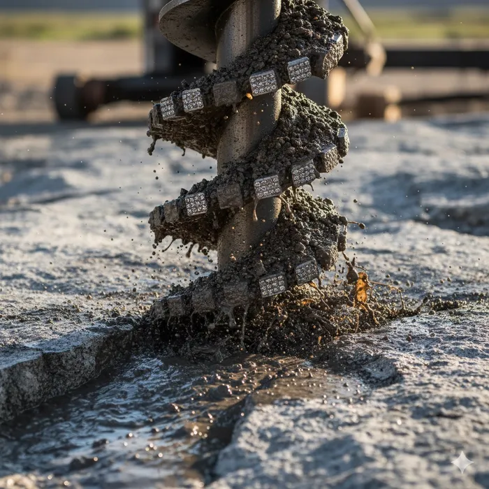 Drill bit penetrating soil