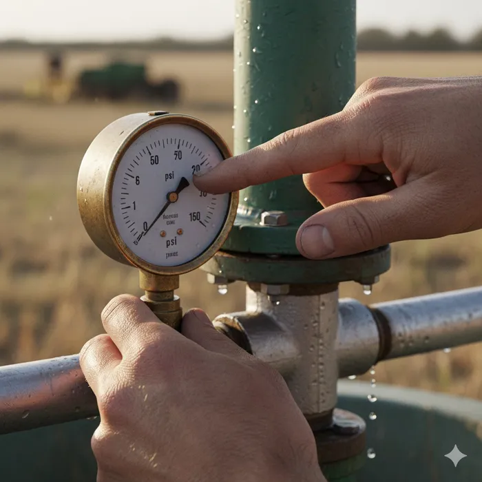 Hands checking pressure gauge